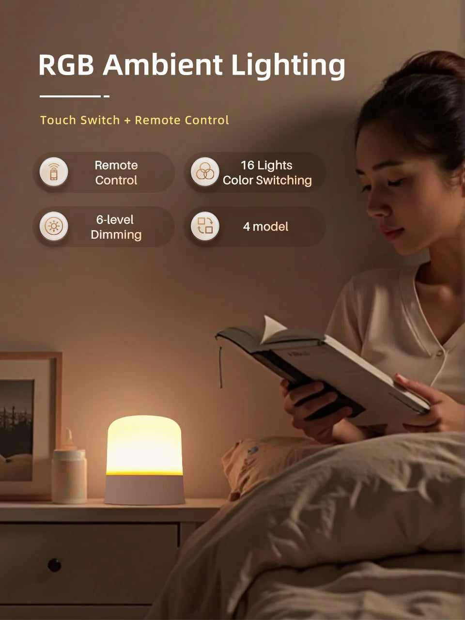 **Lampe Tactile RGB Rechargeable – Télécommande Incluse** 🌈✨