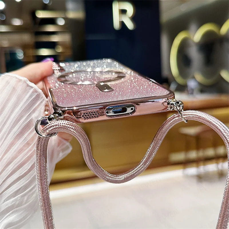 **Coque Crossbody Pailletée – Galaxy S21 à S25 Edge** ✨📱