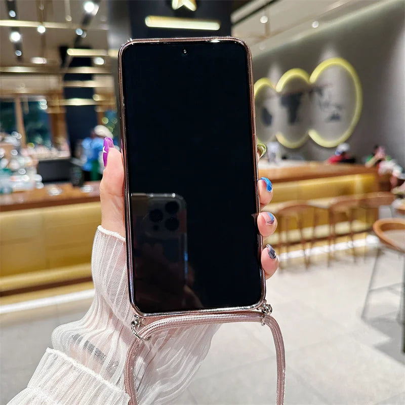 **Coque Crossbody Pailletée – Galaxy S21 à S25 Edge** ✨📱